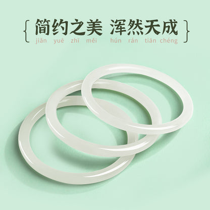 Cyan-White Hetian Jade Bangles, Chinese Style Jingle Bangles, Ring with Every Step