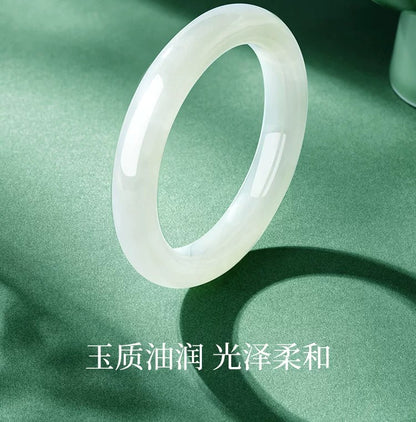 New Chinese Style Hetian Jade Bangle for Women, Frost & Moonlight Pale Green White Jade, Collectible with Certificate, Birthday Gift for Mom