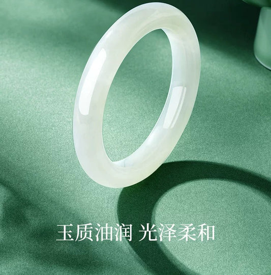 New Chinese Style Hetian Jade Bangle for Women, Frost & Moonlight Pale Green White Jade, Collectible with Certificate, Birthday Gift for Mom