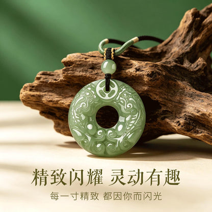 Hetian Jade Necklace with Double-Sided Pixiu Pendant, Braided Cord Luxury Style, Unisex Jewelry, Birthday Gift for Mom, With Certificate & Collectible Value