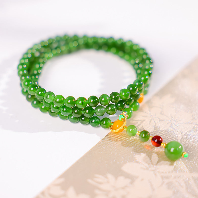 DIY Designed Hetian Spinach Green Jasper Necklace, Dual-purpose as Necklace & Bracelet, Festival Gift