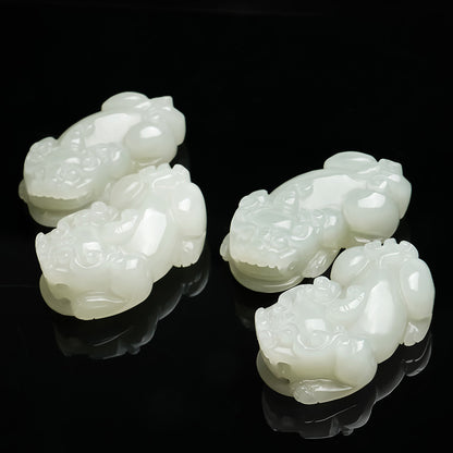 Couple Style Hetian Jade Pixiu Pendant, Auspicious Mythical Beast Charm