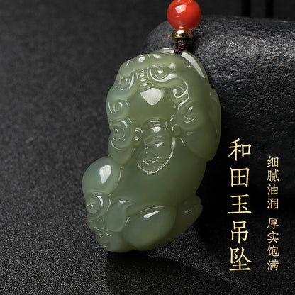 Pale Cyan Hetian Jade Pixiu Pendant for Men & Women, Holiday Lucky Gift Jade Charm