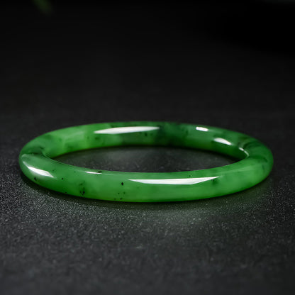 Spinach Green Hetian Jasper Round Bar Bangle, Multiple Inner Diameter Sizes Available