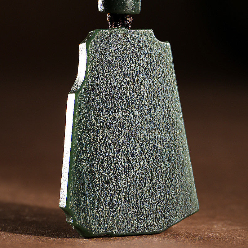 Antique Pattern Enlightenment Hetian Dark Green Jade Pendant, Retro Simple Jade Charm