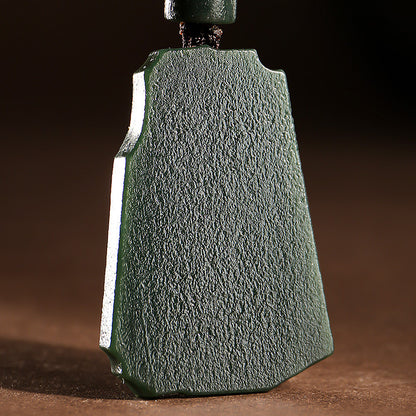 Antique Pattern Enlightenment Hetian Dark Green Jade Pendant, Retro Simple Jade Charm