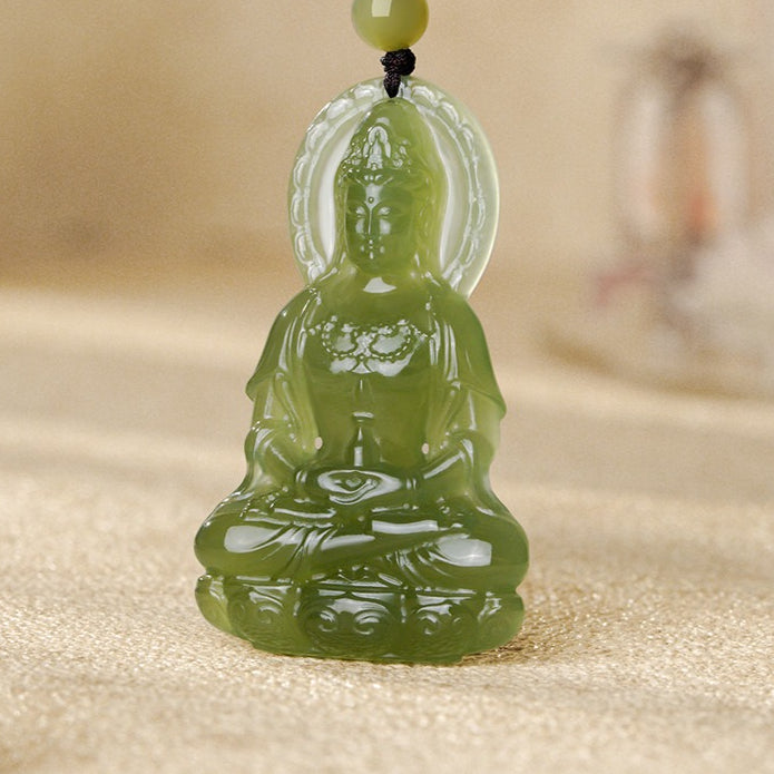 【Peace & Blessing】Vase Guanyin Hetian Bluish White Jade Pendant with Hand-Woven Cord, New Chinese Style National Trend Unisex Jewelry, Couple Ornament, With Certificate & Collectible Value