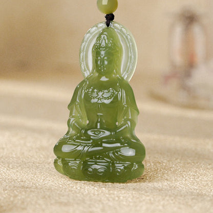 【Peace & Blessing】Vase Guanyin Hetian Bluish White Jade Pendant with Hand-Woven Cord, New Chinese Style National Trend Unisex Jewelry, Couple Ornament, With Certificate & Collectible Value
