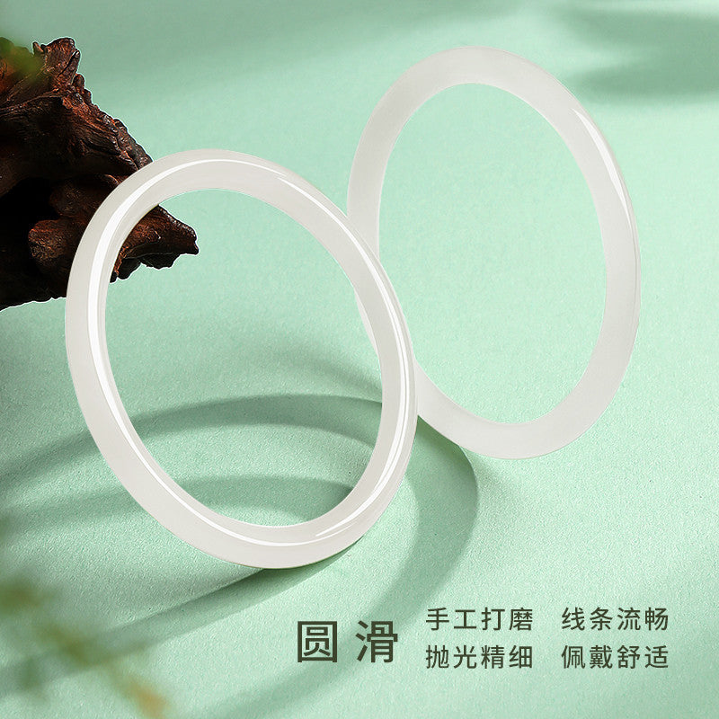 Cyan-White Hetian Jade Bangles, Chinese Style Jingle Bangles, Ring with Every Step