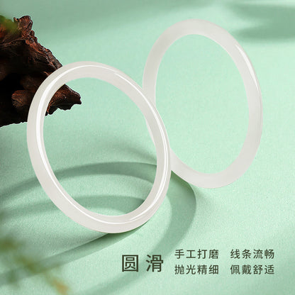 Cyan-White Hetian Jade Bangles, Chinese Style Jingle Bangles, Ring with Every Step