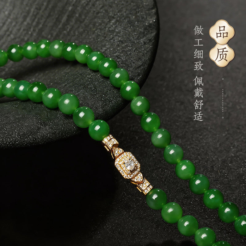 Luxury Collection Grade Hetian Jasper Necklace, No Black Spots, High-oil Apple Green & Bright Green Clavicle Chain