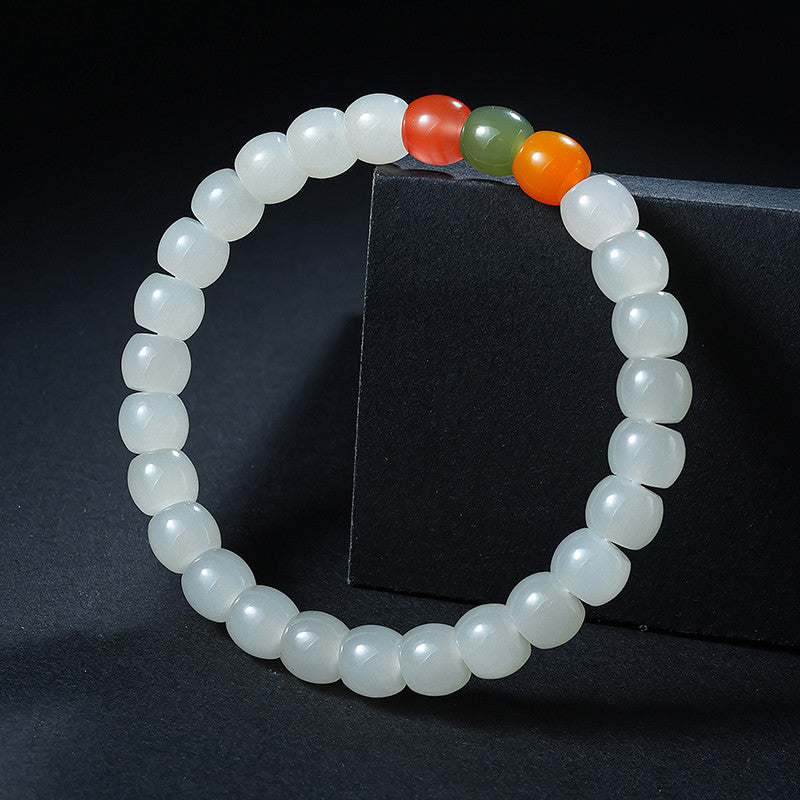 High-quality Warm White Hetian Jade Straight-cut Mixed Gem Single-row Bracelet