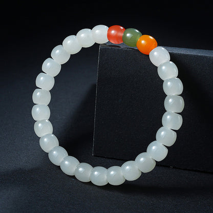 High-quality Warm White Hetian Jade Straight-cut Mixed Gem Single-row Bracelet