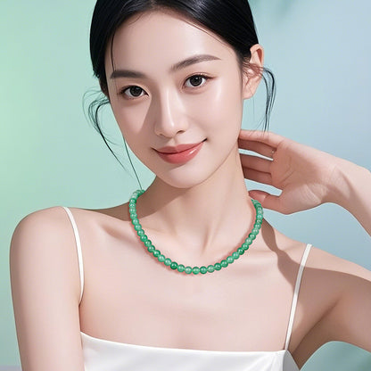 African Green Jadeite Necklace, Floating Flower Clavicle Chain, Elegant Ladies Jewelry, Gift for Mom & Elders