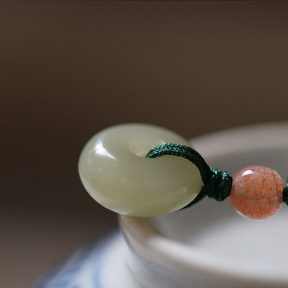 Kids Natural Hetian Jade Necklace, Lotus Pod & Peace Buckle Pendant, Minimalist Literary Style