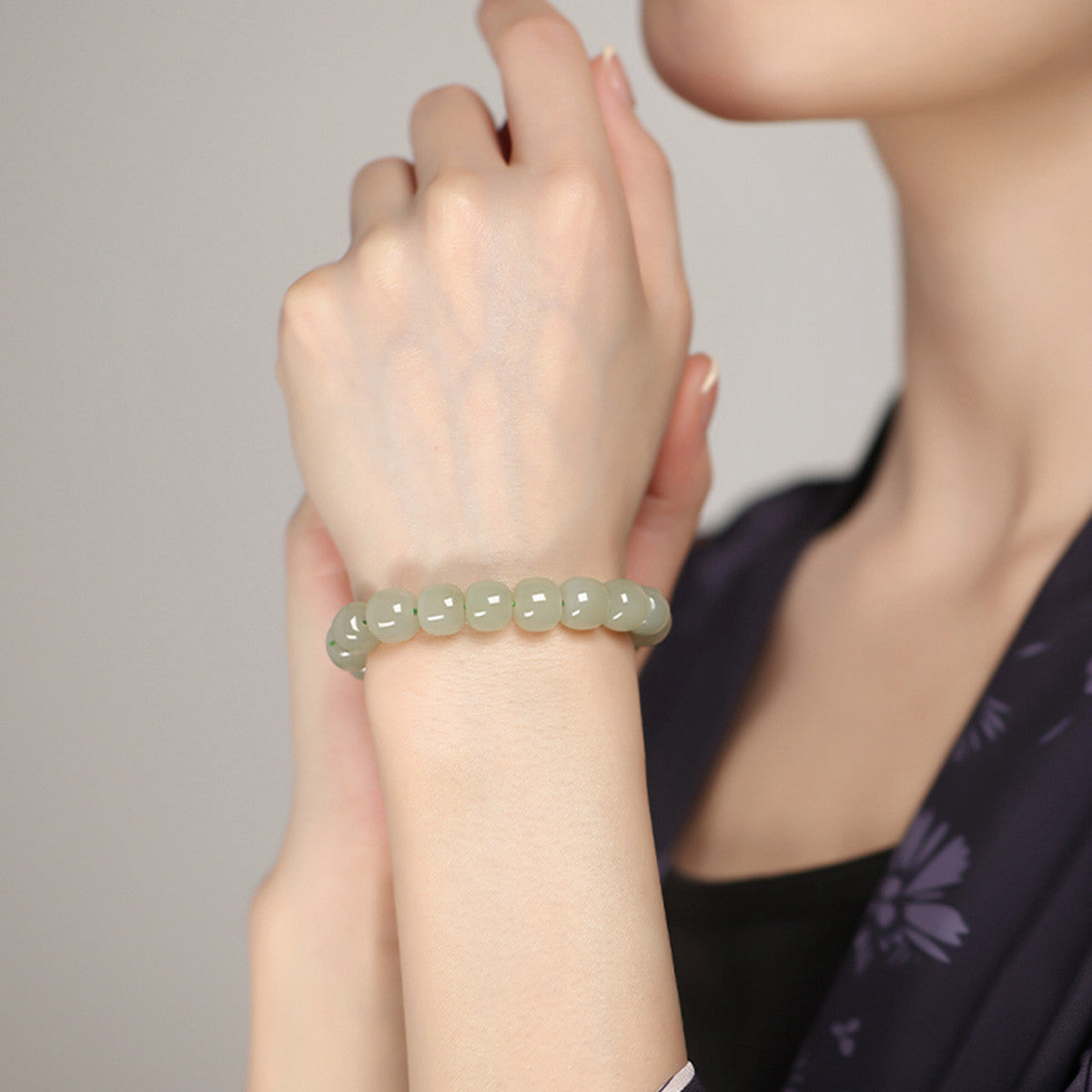 Natural Hetian Jade Clear Water Old-Style Bead Bracelet, Plain Circle Jade Bangle with Certificate, Collectible Elegant Daily Jewelry