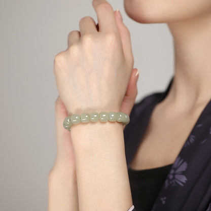 Natural Hetian Jade Clear Water Old-Style Bead Bracelet, Plain Circle Jade Bangle with Certificate, Collectible Elegant Daily Jewelry