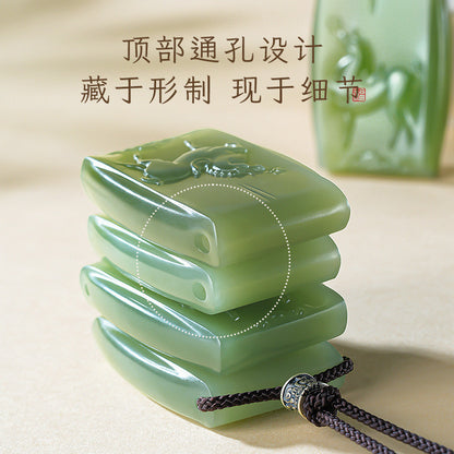 Light Cyan Hetian Jade Horse Pendant, Prosperous Year of the Horse Zodiac Pendant
