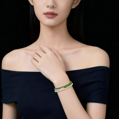 High-oil Apple Green Hetian Jasper Multi-loop Bracelet, Small Bead Bangle Style, Festival Gift