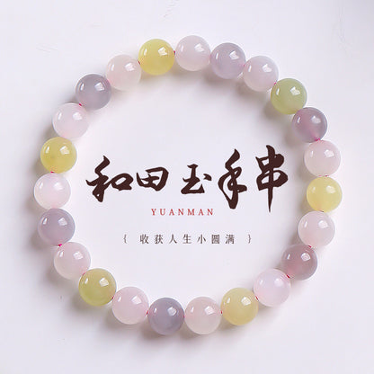 Colorful Mixed Hetian Jade Bracelet, Honey Bean Multi-gem Single Loop Bangle, Fashion Women Jade Jewelry