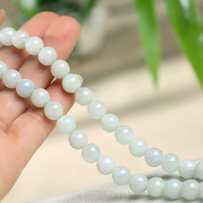 Unisex Old Oil Green Jadeite Beaded Necklace