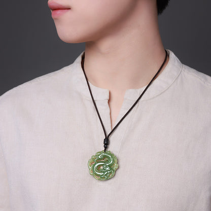 Pale Cyan Hetian Jade Zodiac Dragon Pendant, Unisex Jade Ornament