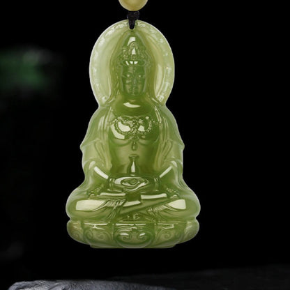【Peace & Blessing】Vase Guanyin Hetian Bluish White Jade Pendant with Hand-Woven Cord, New Chinese Style National Trend Unisex Jewelry, Couple Ornament, With Certificate & Collectible Value