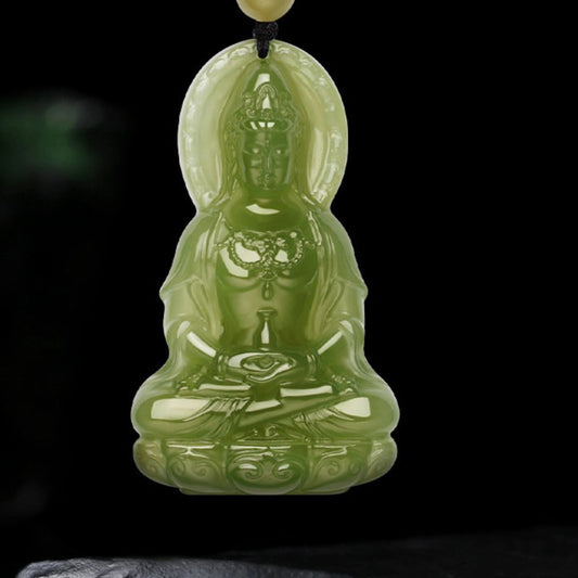 【Peace & Blessing】Vase Guanyin Hetian Bluish White Jade Pendant with Hand-Woven Cord, New Chinese Style National Trend Unisex Jewelry, Couple Ornament, With Certificate & Collectible Value