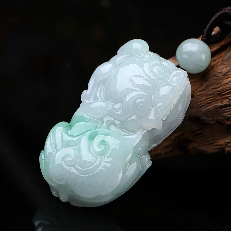 Wealth Fortune Burmese Jadeite Pixiu Pendant, Green Floating Auspicious Beast, Unisex Holiday Gift