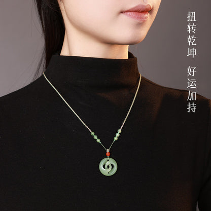Pale Green Hetian Jade Rotatable Safety Buckle Pendant, Unisex Couple Jade Charm for Good Luck, Holiday Gift with Certificate & Collectible Value