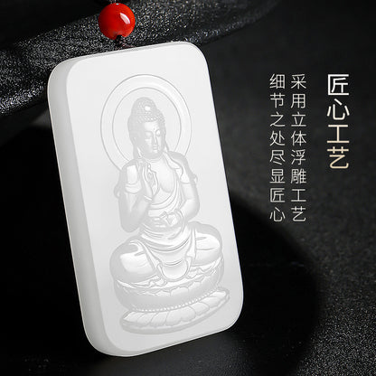 Grease-like White Hetian Jade Pendant, Double-sided Carved Eight Zodiac Guardian Buddhas, Festival Gift