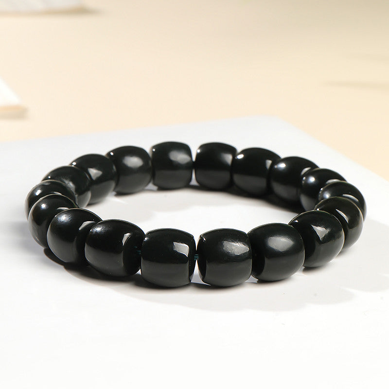 Unisex Straight-cut Green Hetian Jade Single-row Bracelet