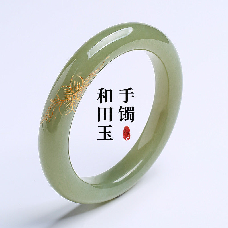 [Unique Piece] Women's Hetian Jade Bangle with Line Carving Craft, Gifts for Mom & Girlfriend, Multiple Styles Available