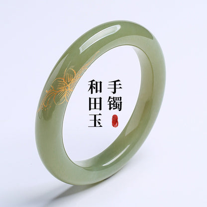 [Unique Piece] Women's Hetian Jade Bangle with Line Carving Craft, Gifts for Mom & Girlfriend, Multiple Styles Available
