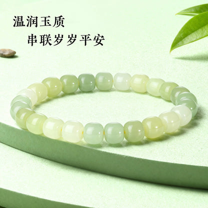 Jade Charm Life Series, 8mm Multi-Gem Hetian Jade Beaded Bracelet, Wearable Collectible Jewelry with Certificate for Daily Matching