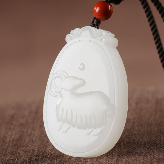 White Hetian Jade Pendant, Exquisitely Carved Twelve Chinese Zodiac, Unisex Jade Pendant