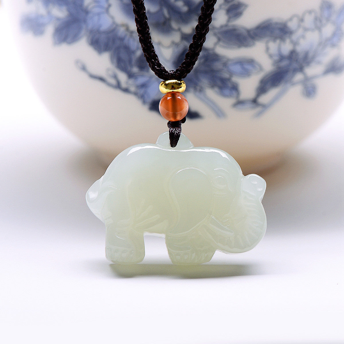 3D Hetian Jade Elephant Pendant, Auspicious Peace Elephant Jade Charm