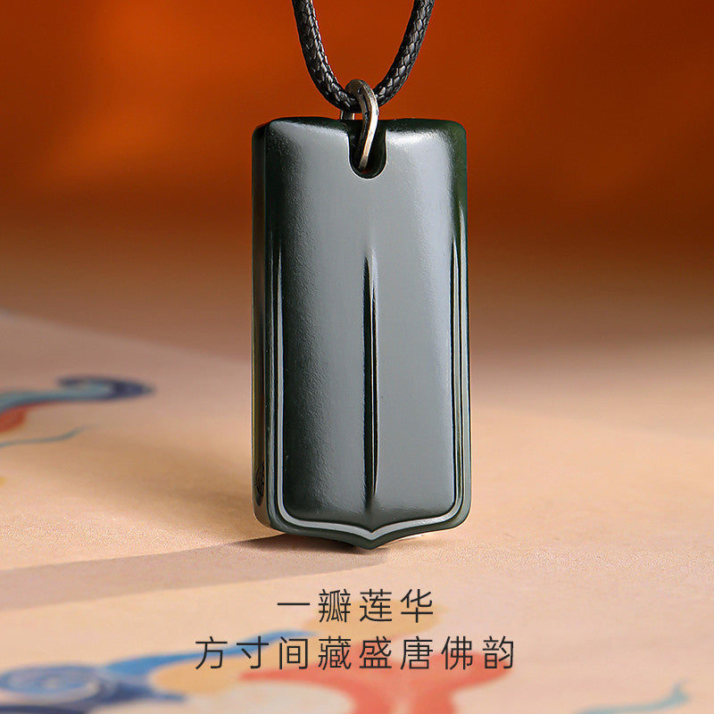 Tang Style Eight Auspicious Series Hetian Jade Lotus Niche Buddha Plain Pendant