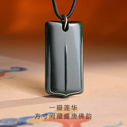 Tang Style Eight Auspicious Series Hetian Jade Lotus Niche Buddha Plain Pendant