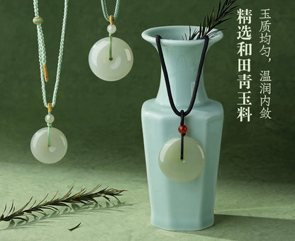Natural Hetian Jade Ping An Kou Pendant Couple Necklace Certified Collectible Jade Amulet Birthday Gift for Men Boyfriend