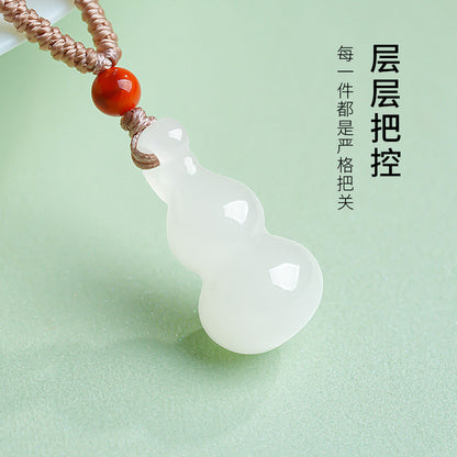 Unisex Stylish Simple Hetian Jade Gourd Pendant, Fortune & Blessing Charm, Festival Gift