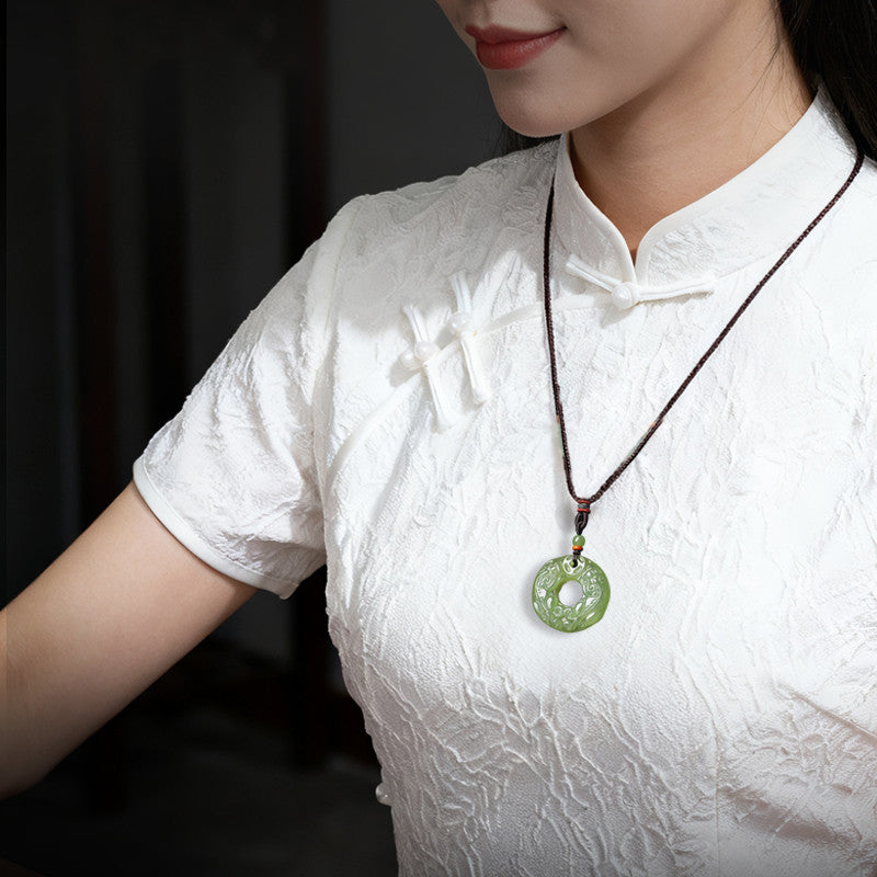 Unisex Double-sided Carved Hetian Jade Pixiu Safety Buckle Pendant, Festival Gift