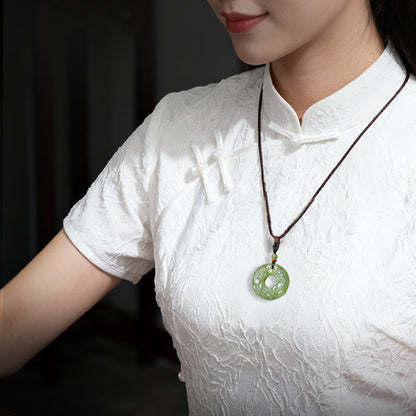 Unisex Double-sided Carved Hetian Jade Pixiu Safety Buckle Pendant, Festival Gift