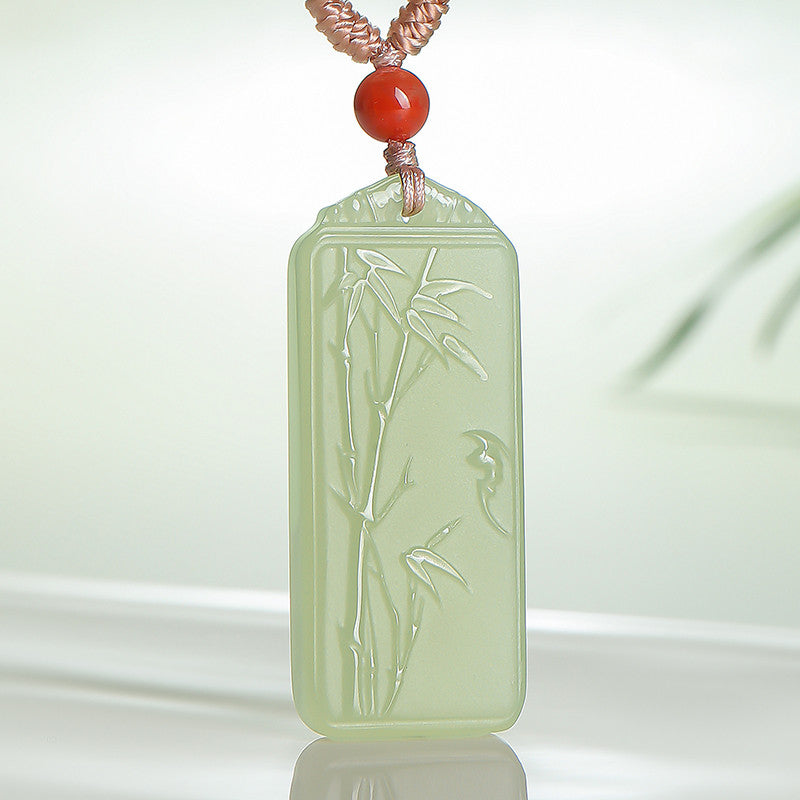 Pale Cyan Hetian Jade Bamboo Pendant for Men & Women, Rising Step-by-Step Jade Holiday Gift