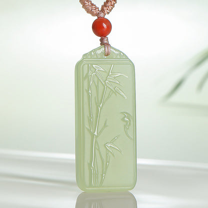 Pale Cyan Hetian Jade Bamboo Pendant for Men & Women, Rising Step-by-Step Jade Holiday Gift