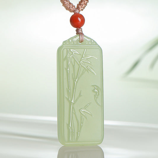 Pale Cyan Hetian Jade Bamboo Pendant for Men & Women, Rising Step-by-Step Jade Holiday Gift