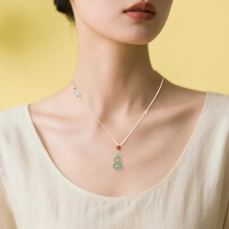 Unisex Stylish Simple Hetian Jade Gourd Pendant, Fortune & Blessing Charm, Festival Gift