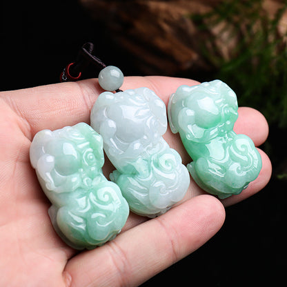 Wealth Fortune Burmese Jadeite Pixiu Pendant, Green Floating Auspicious Beast, Unisex Holiday Gift