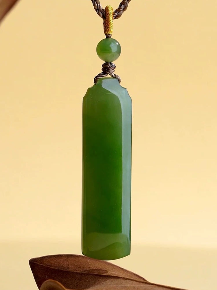 Hetian Jasper Jade Pendant, Lucky Fortune Tag Charm, Peace Symbol Jade Necklace for Women