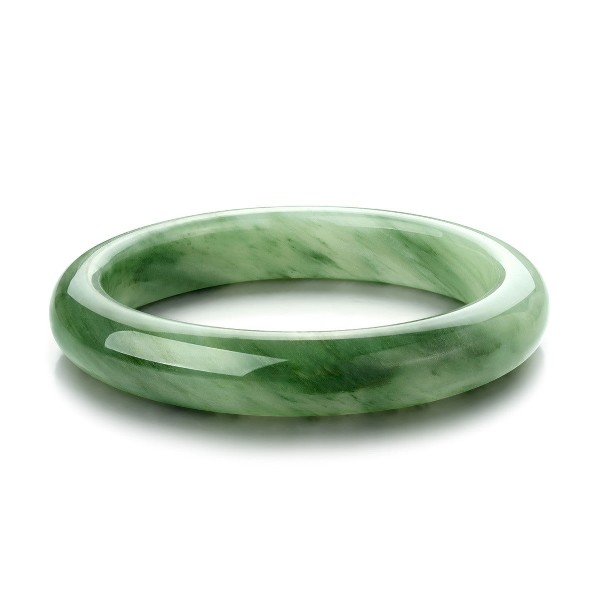 Natural Tianshan Green Bangle, Icy Translucent Floating Green Round Bangle, Wide Band Jade Bracelet with Certificate, Gift for Mom